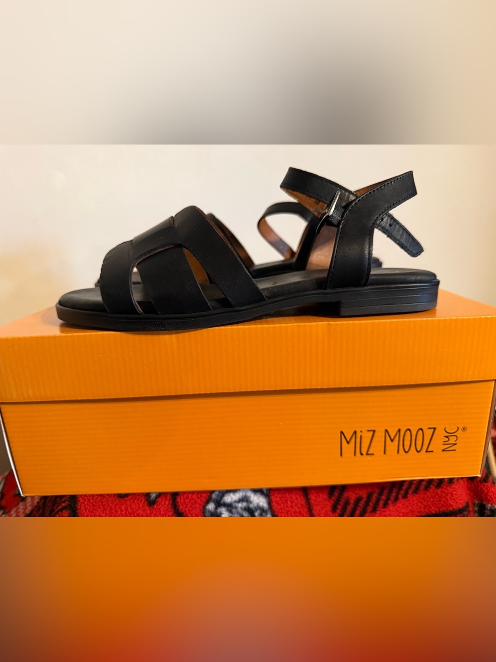 Miz Mooz Black Leather Strappy Ankle Sandal